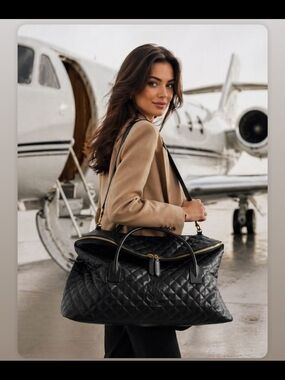 🖤$2950Auth Saint Laurent Quilted Black Leather Weekender Bag BRAND NEW W/ TAGS!
